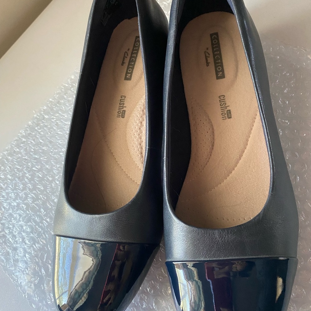 Clarks Collection Black Cushion Block Heel Wide